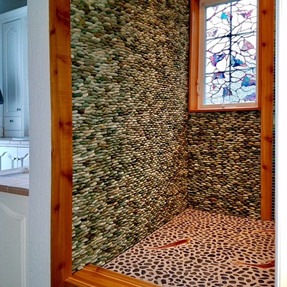 Standing Sea Green Pebble Tile Mud Room