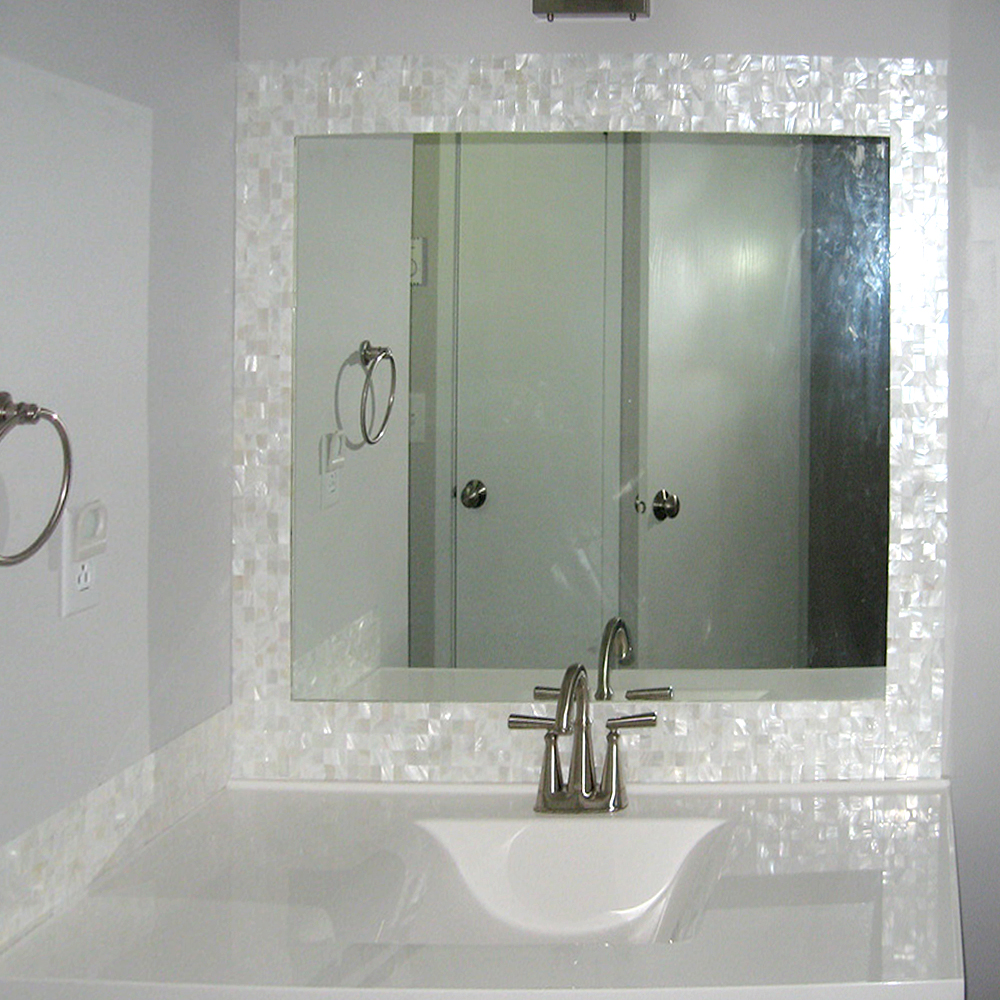Groutless Mother of Pearl Tile Bathroom Vanity