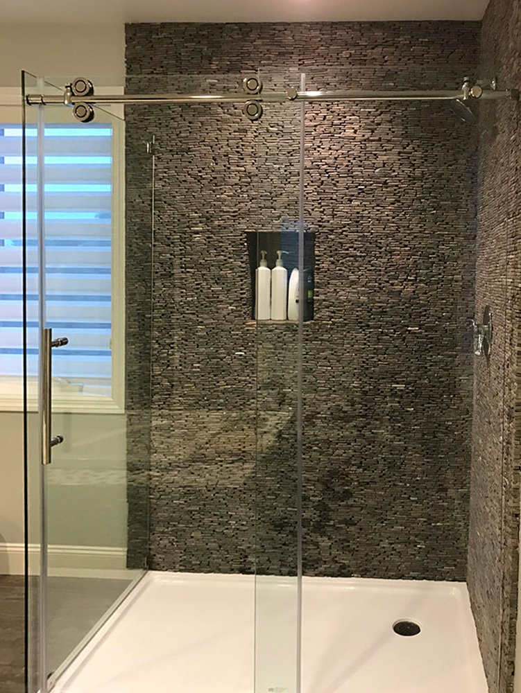 Grey Standing Mosaic Tile Luxury Shower Remodel