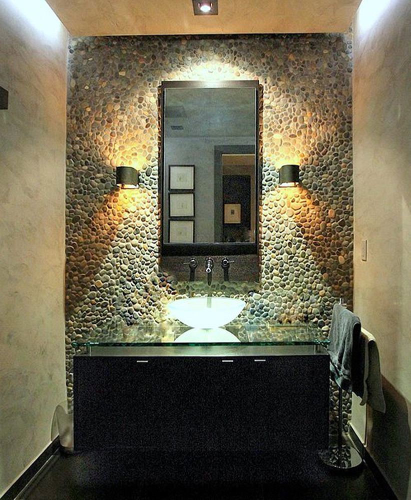 Bali Ocean Pebble Tile Powder Room Wall Covering