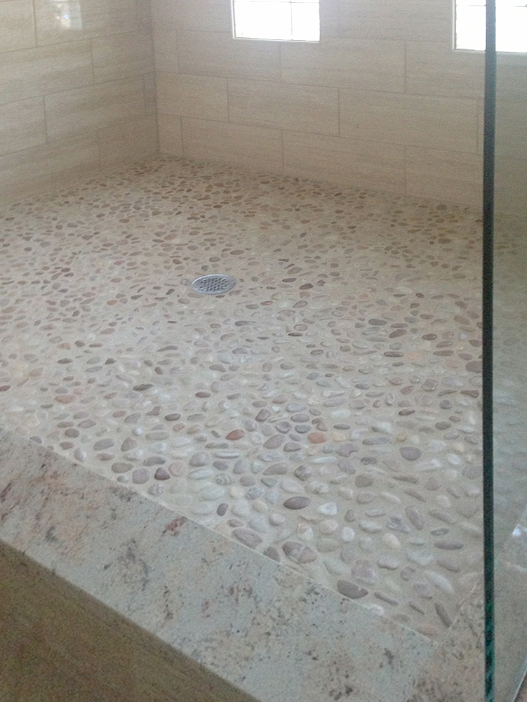 Glazed Berry Pebble Tile Shower Floor