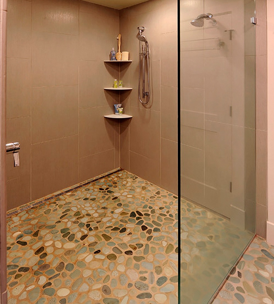Green Pebble Shower Floor Tile