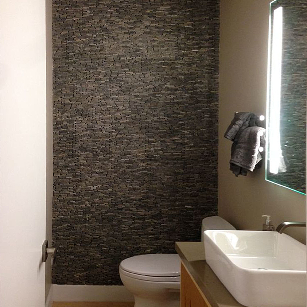 Grey Standing Mosaic Bathroom Feature Wall