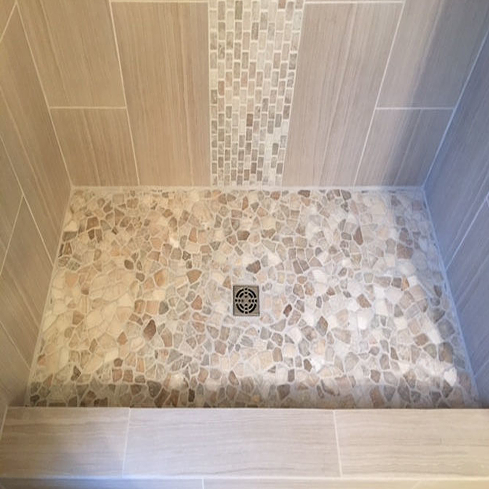 Mixed Quartz Shower Flooring With Quartz Accent