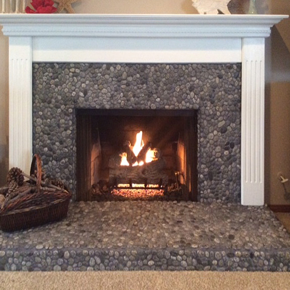 Speckled Pebble Tile Fireplace