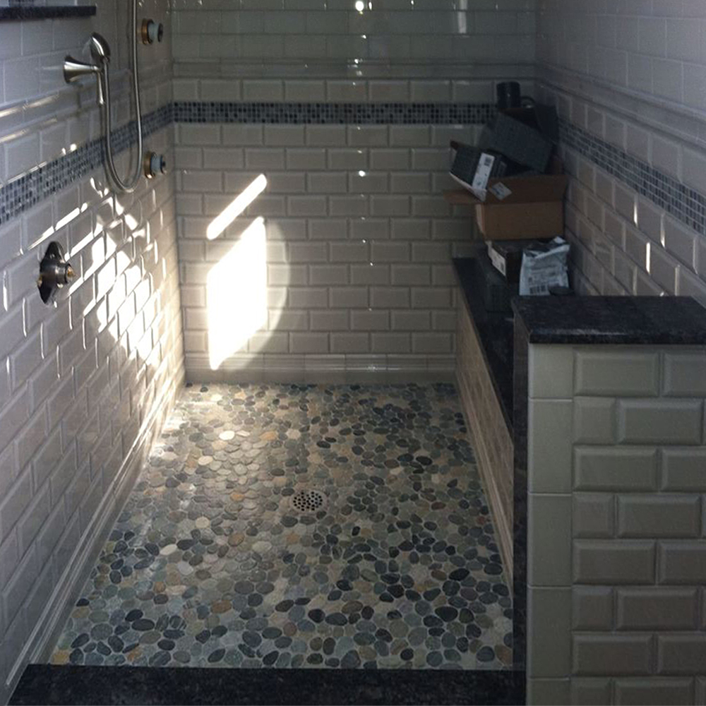 Sliced Bali Ocean Pebble Tile Bathroom Flooring