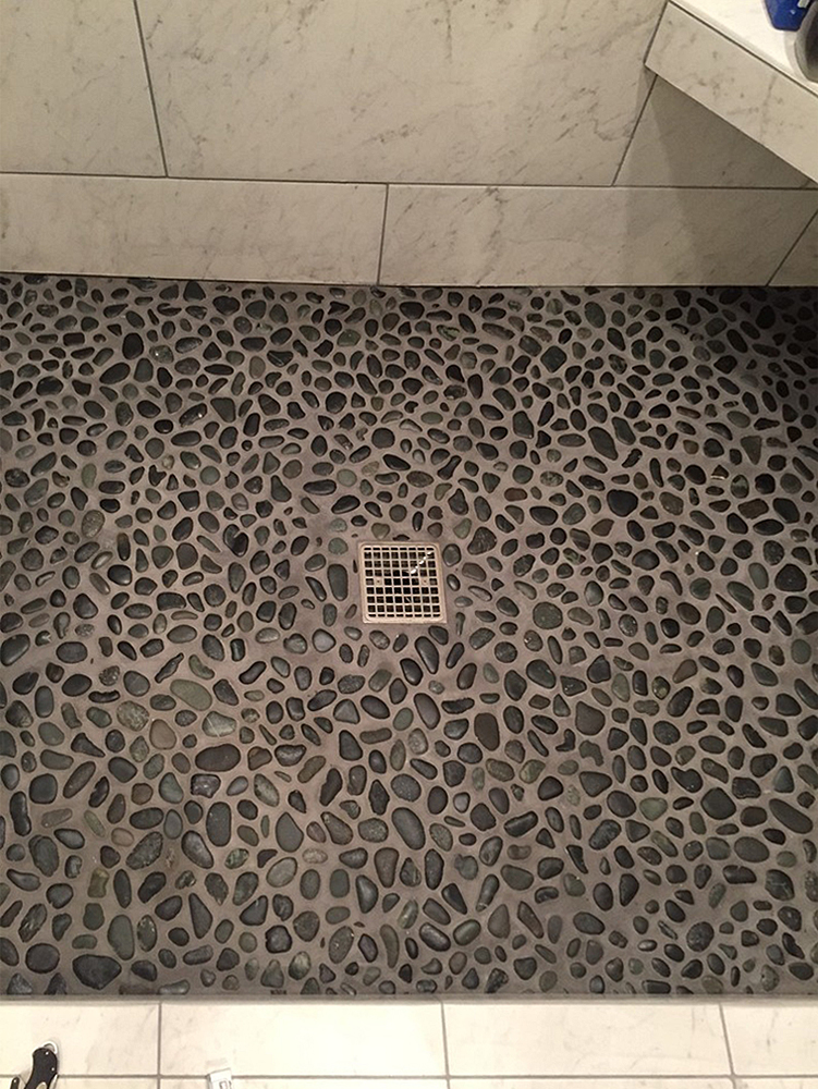 Glazed Charcoal Black Pebble Tile Shower Floor