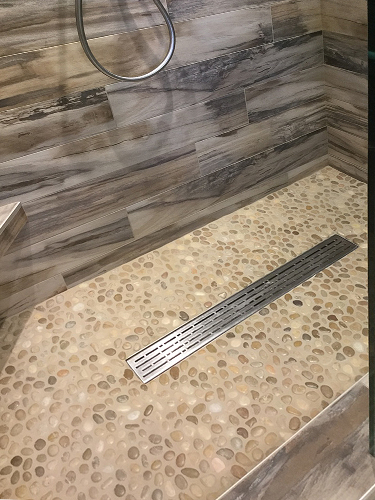 Glazed Java Tan Pebble Tile Modern Shower Floor