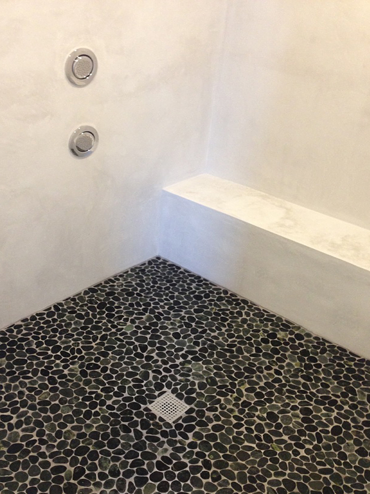 Sliced Black Pebble Tile High End Shower Remodel