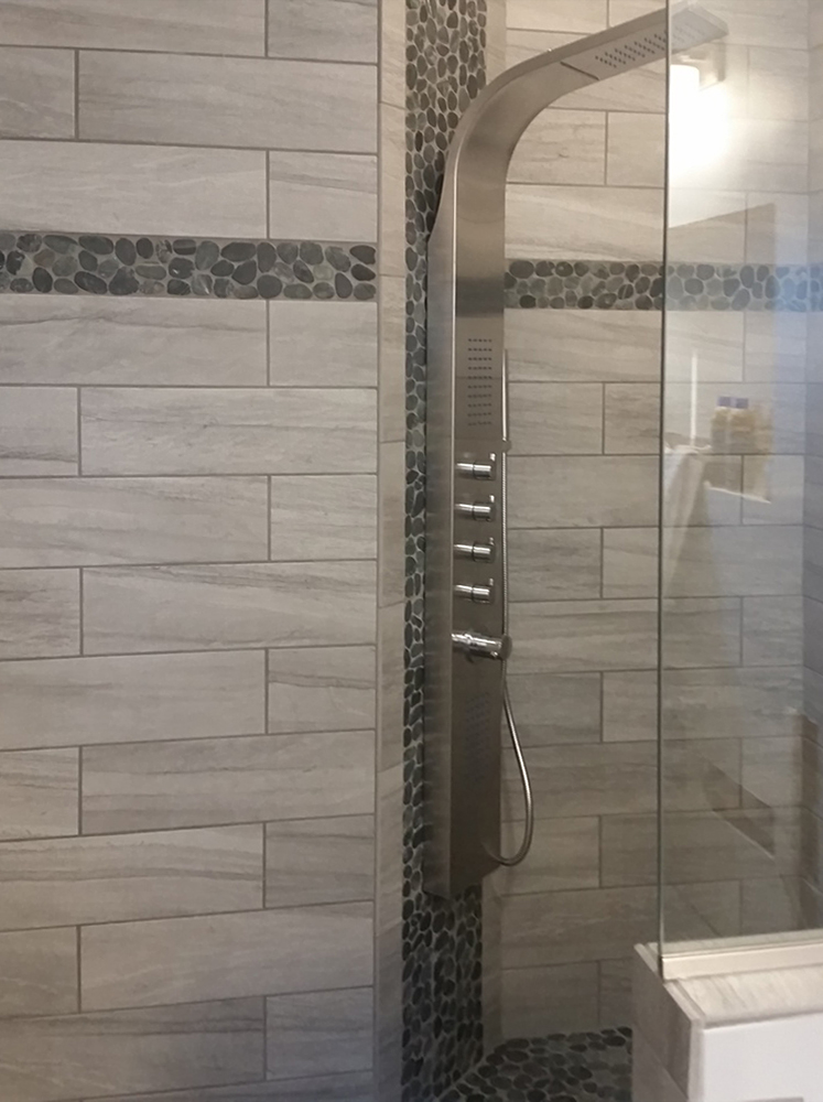 Sliced Charcoal Black Shower Floor and Accents