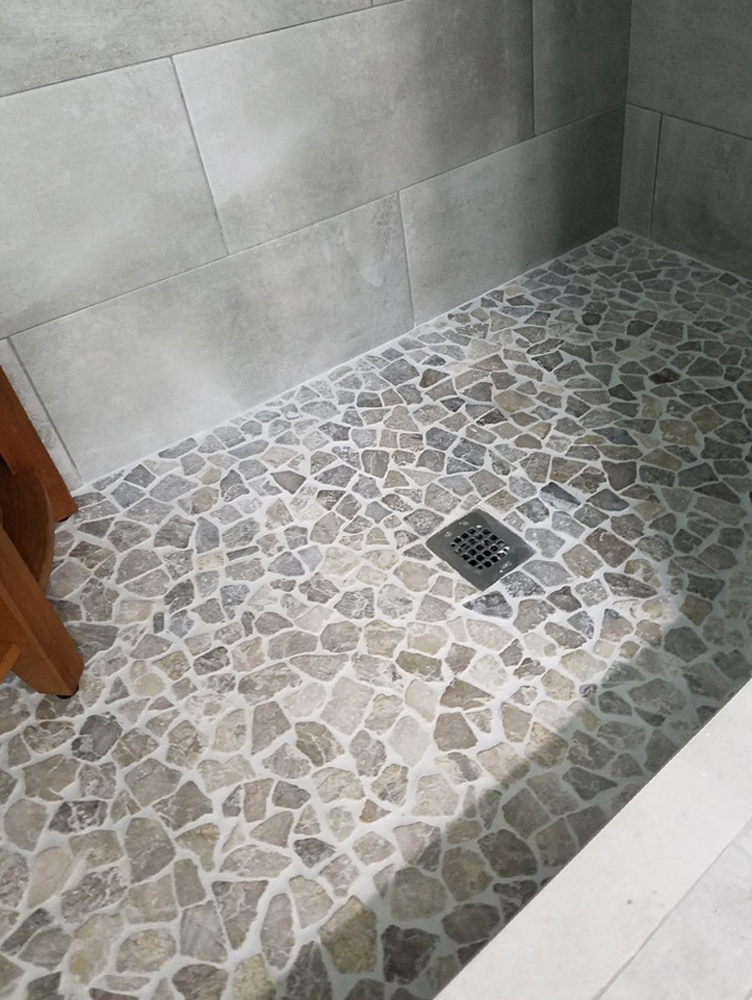 Stone Grey Mosaic Pebble Tile Shower Flooring