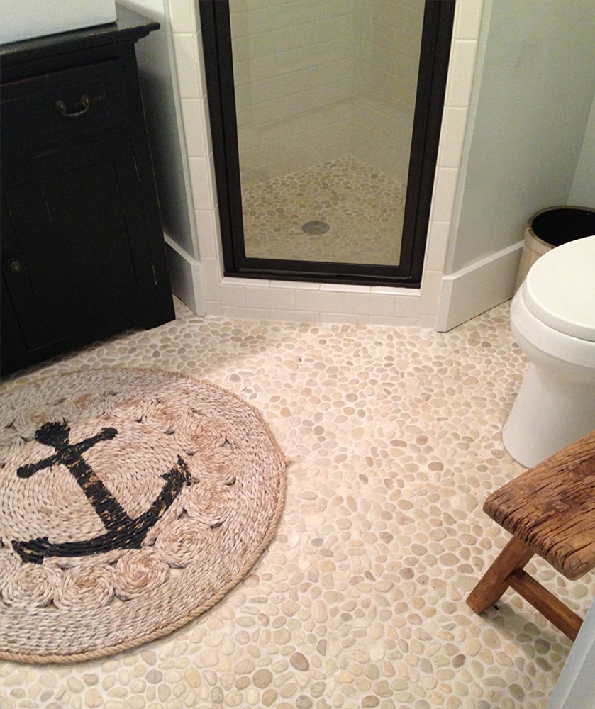 White Pebble Tile Bathroom and Shower Floor