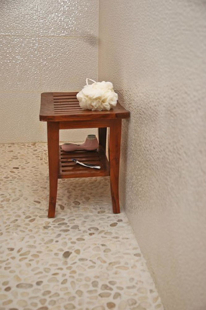White Pebble Tile Bathroom Flooring