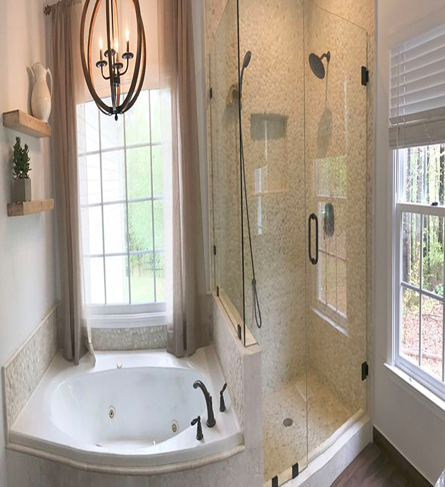 White Pebble Tile Shower and Bath Surround