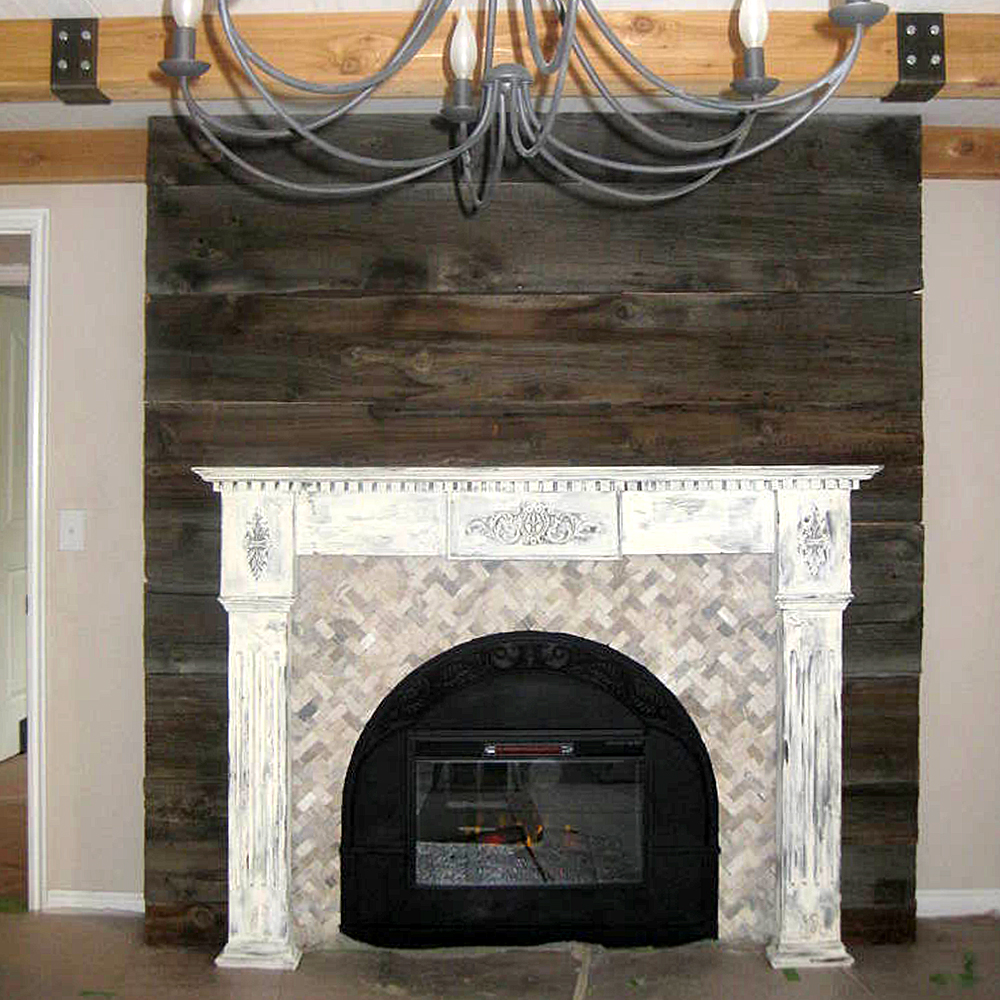 Quartz Herringbone Stone Mosaic Fireplace