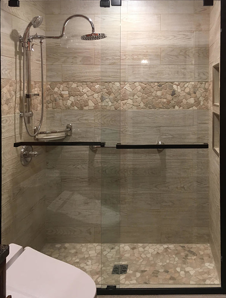 Pebble Tile Showers, Mosaic Tile Border In Shower