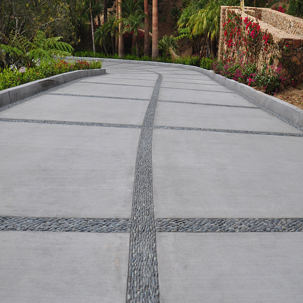 Charcoal Black Standing Pebble Tile Driveway Accents