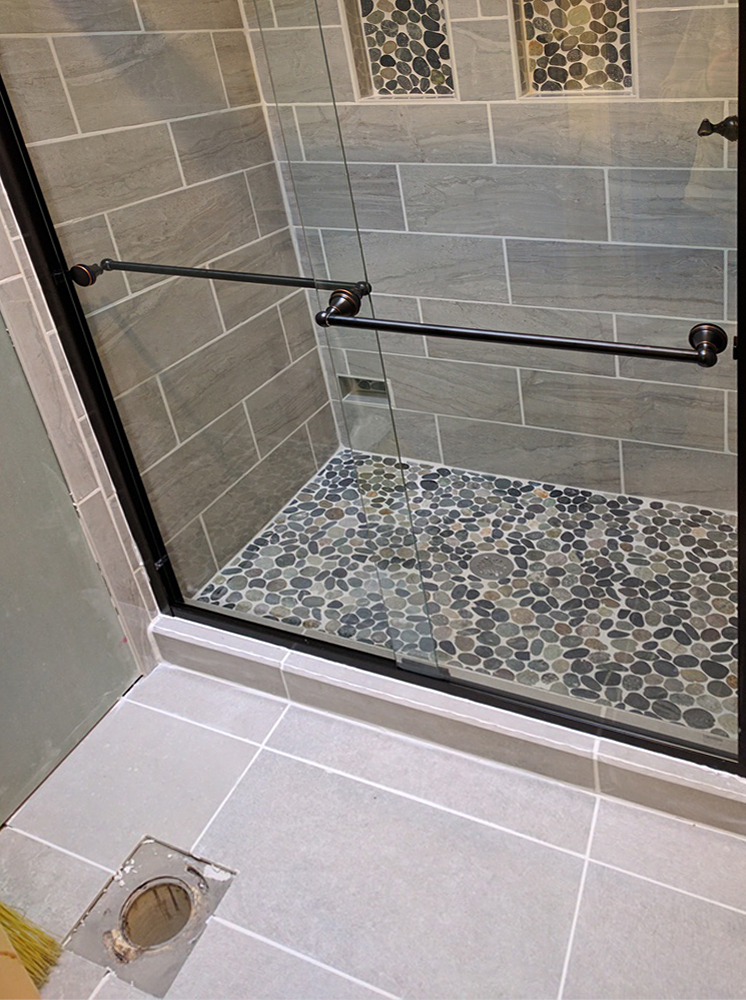 Pebble Tile Showers, Flat Pebble Tile Shower Floor