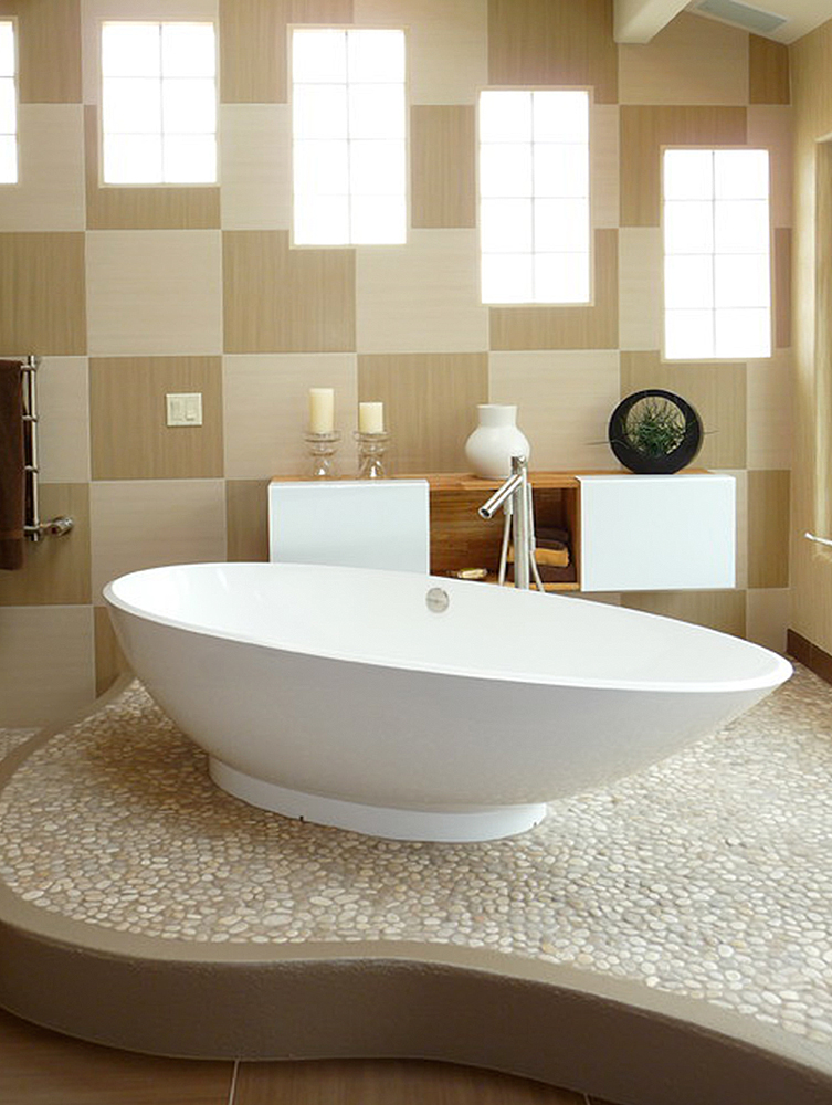 Contemporary Bathroom Tan Pebble Tile Flooring