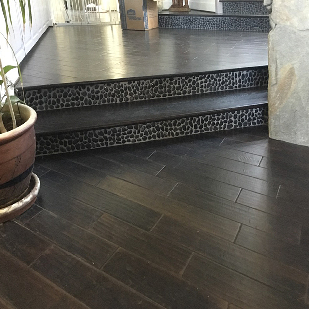 Glazed Charcoal Black Pebble Tile Stair Risers
