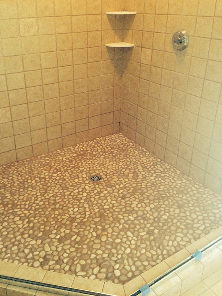 Java Tan Pebble Tile Shower