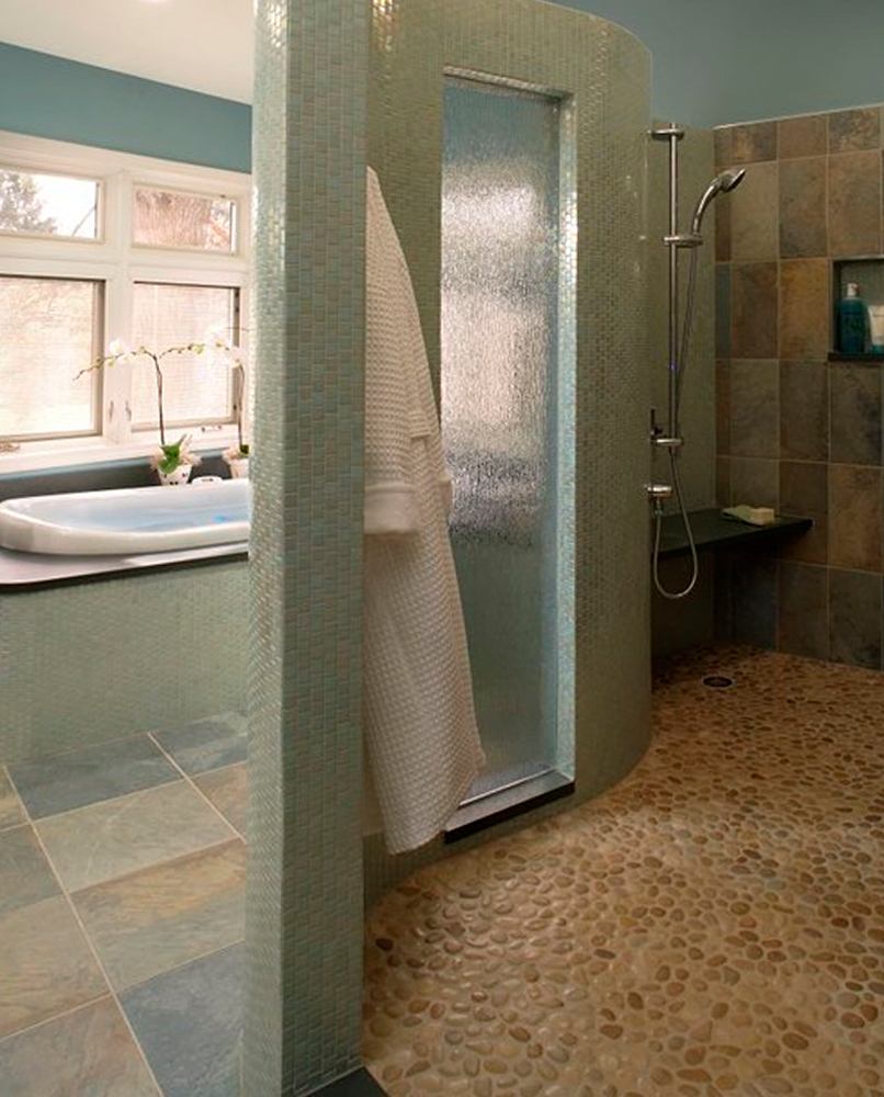 Tan Pebble Tile Shower Floor