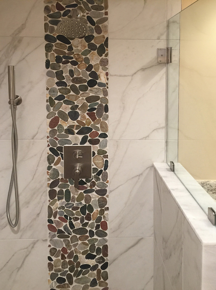 Sliced Cobblestone Pebble Tile Shower Wall Accent Strip