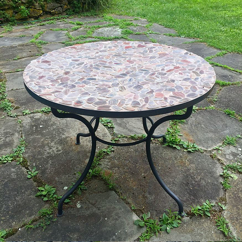 Sliced Red Pebble Tile Outdoor Patio Table