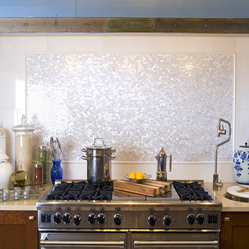 White Groutless Brick Mother of Pearl Shell Tile Backsplash Accent