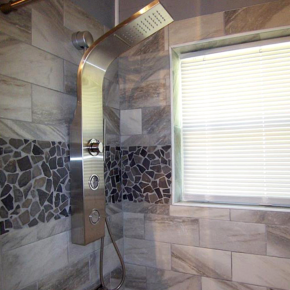 Grey Stone Mosaic Tile Shower Wall Accent