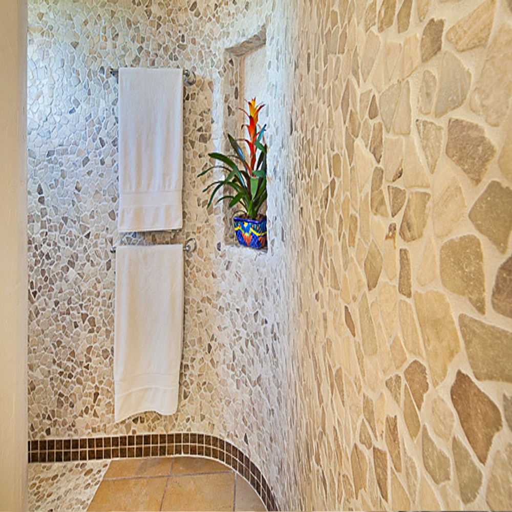 Mixed Quartz Pebble Tile Bathroom Walls