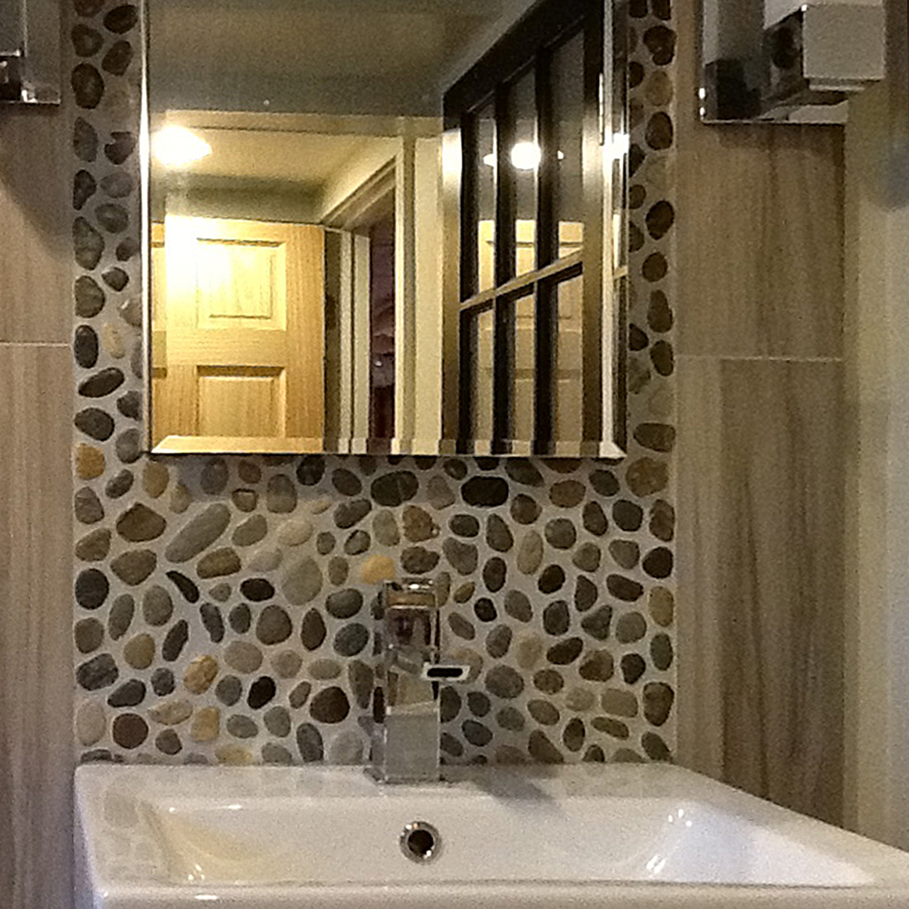 Glazed Bali Ocean Pebble Tile Bathroom Vanity