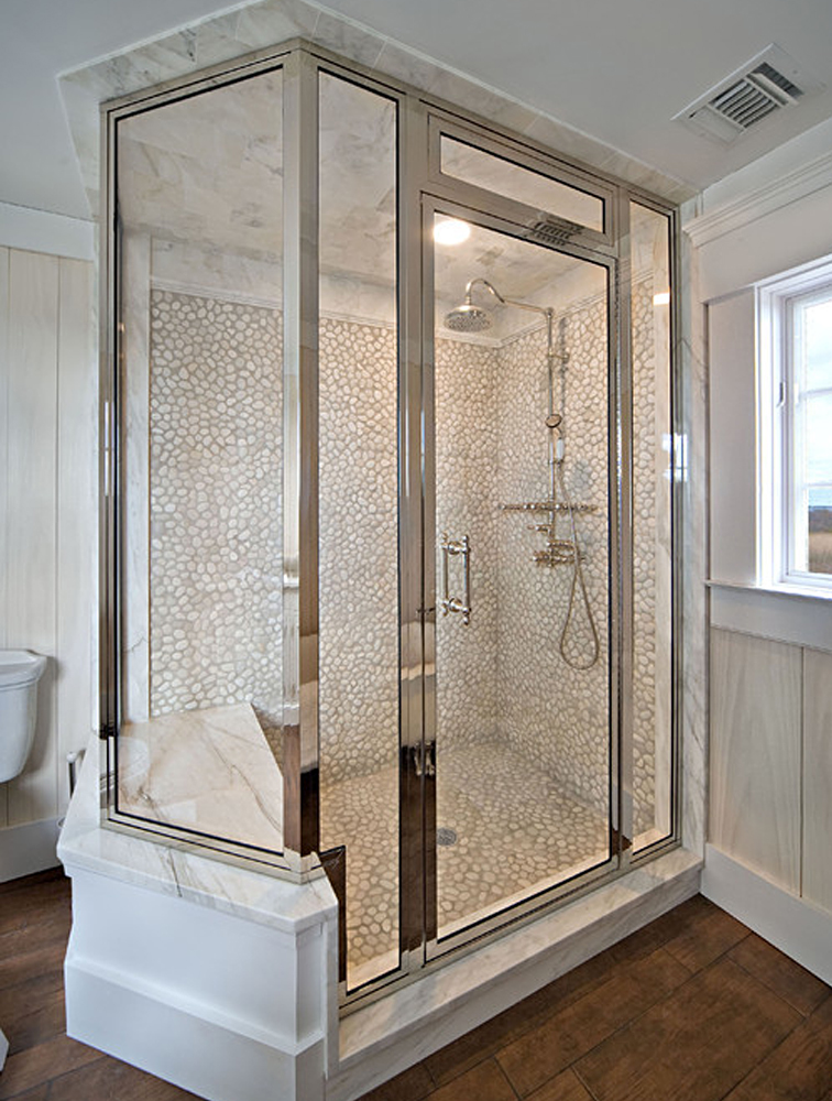 White Pebble Tile Shower