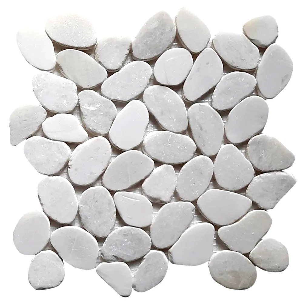 Milky White Sliced Round Medium Pebble Tile