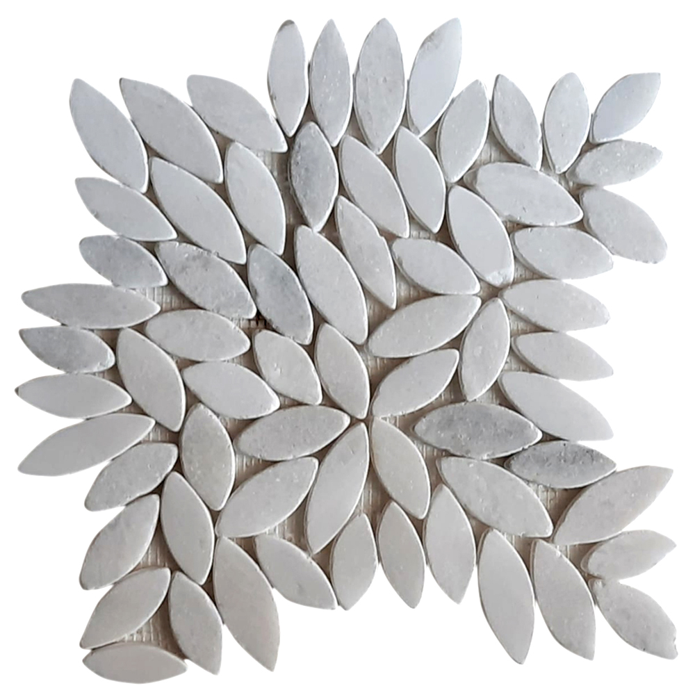 Milky White Flower Flat Sliced Pebble Tile
