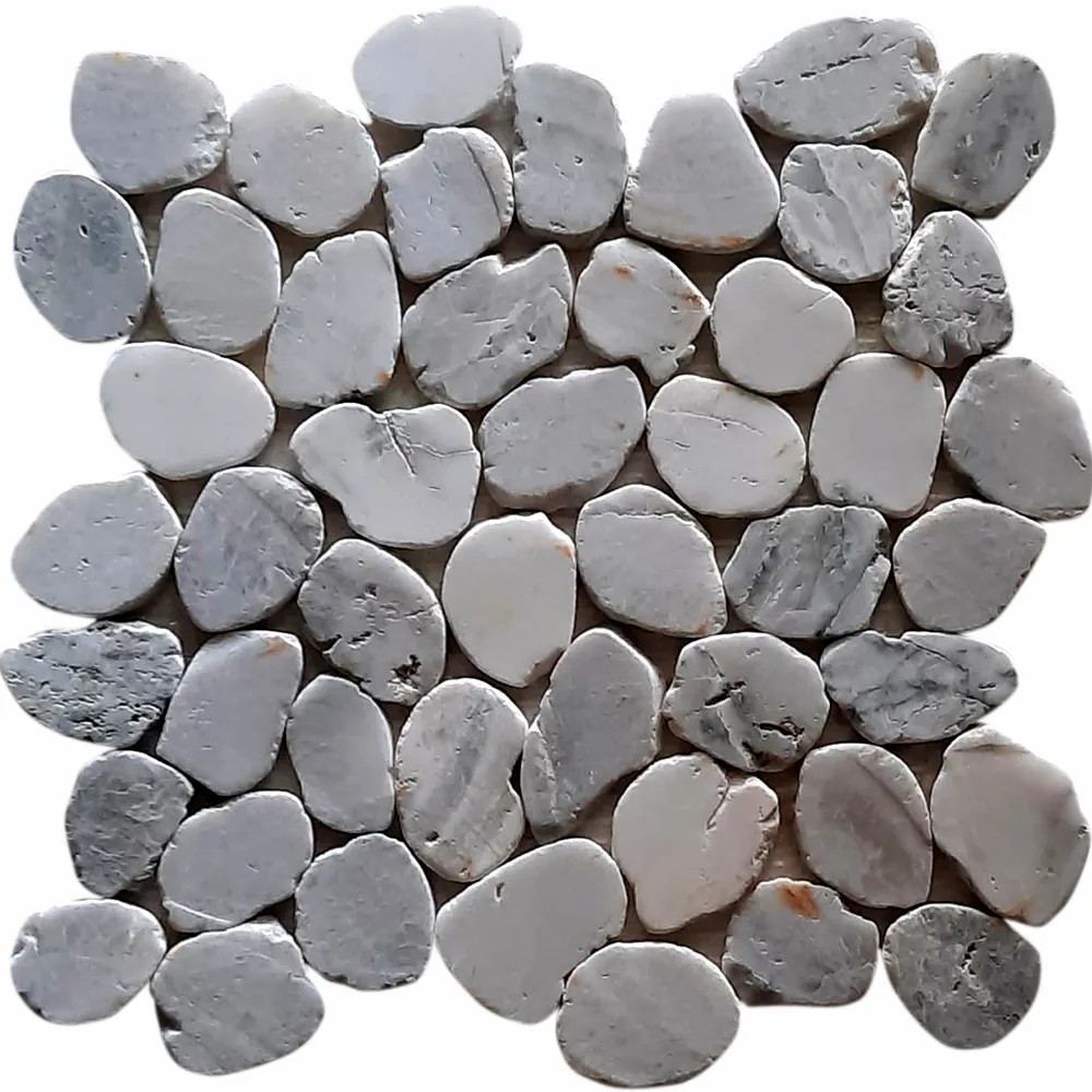 Glacier White Sliced Round Medium Pebble Tile