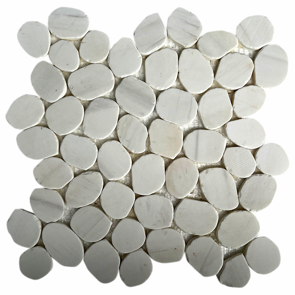 Bianco Dolomite Sliced Round Medium Pebble Tile