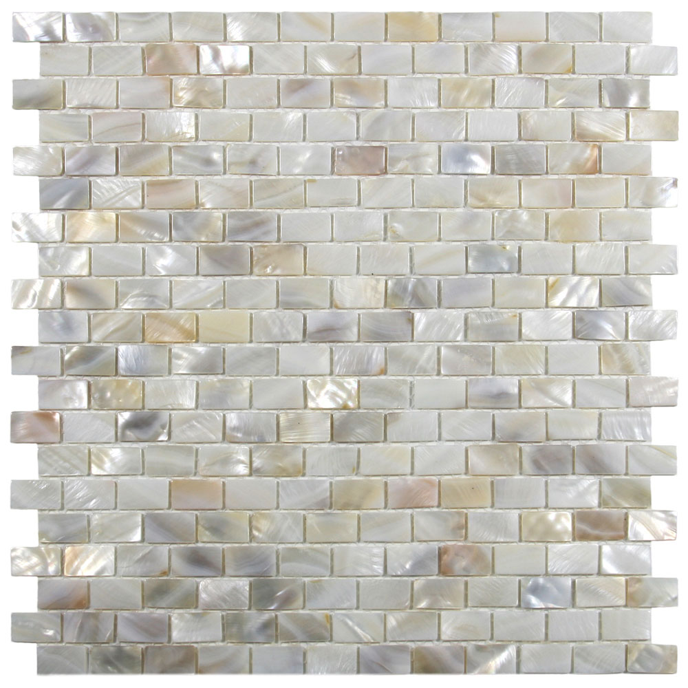 Cream Brick Pearl Shell Tile Kitchen Backsplash Renovation - Tilehub