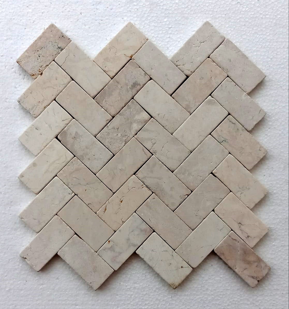 Cream Herringbone  Stone Mosaic  Tile  Tilehub