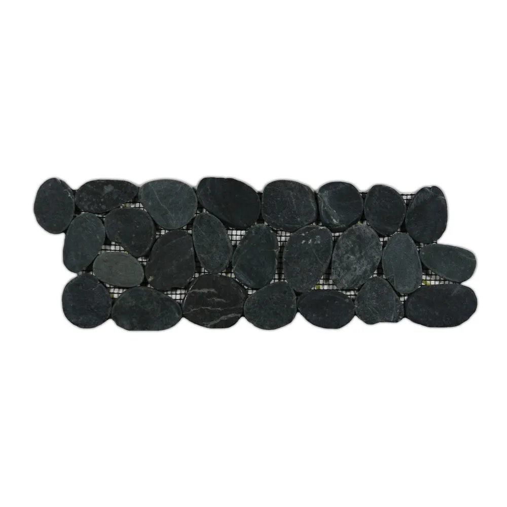 Sliced Charcoal Black Pebble Tile Border