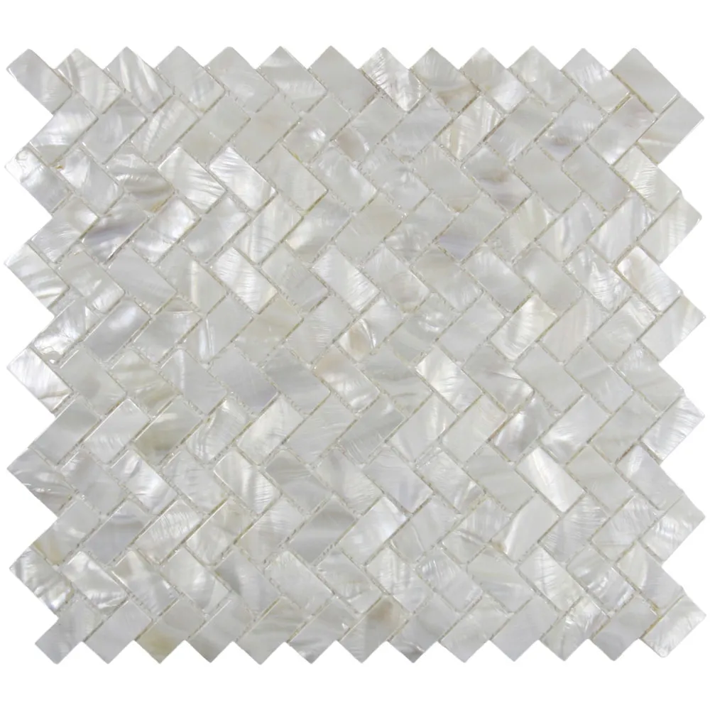 White Herringbone Pearl Shell Tile