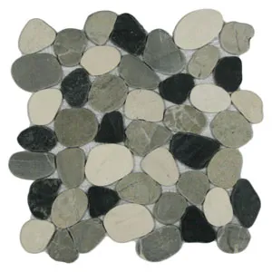 Sliced Mixed White Black and Grey Pebble Tile