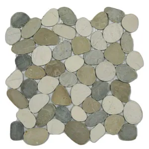 Sliced Mixed White Tan and Grey Pebble Tile