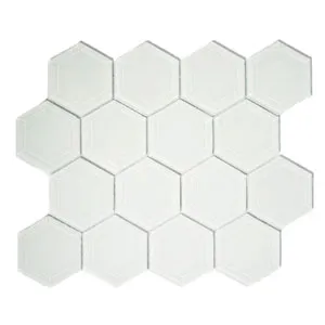 White Hexagon Beveled Glass Tile